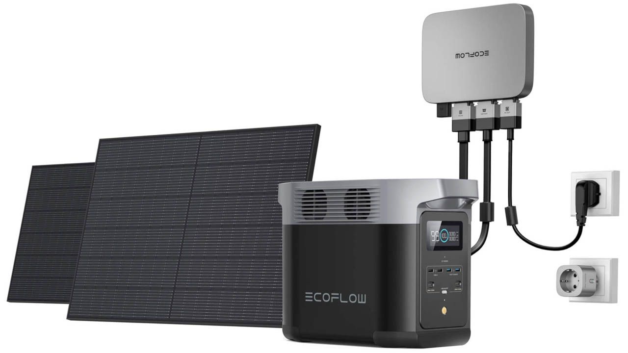 Kit EcoFlow PowerStream completo: paneles solares, batería Delta 2 y microinversor enchufado
